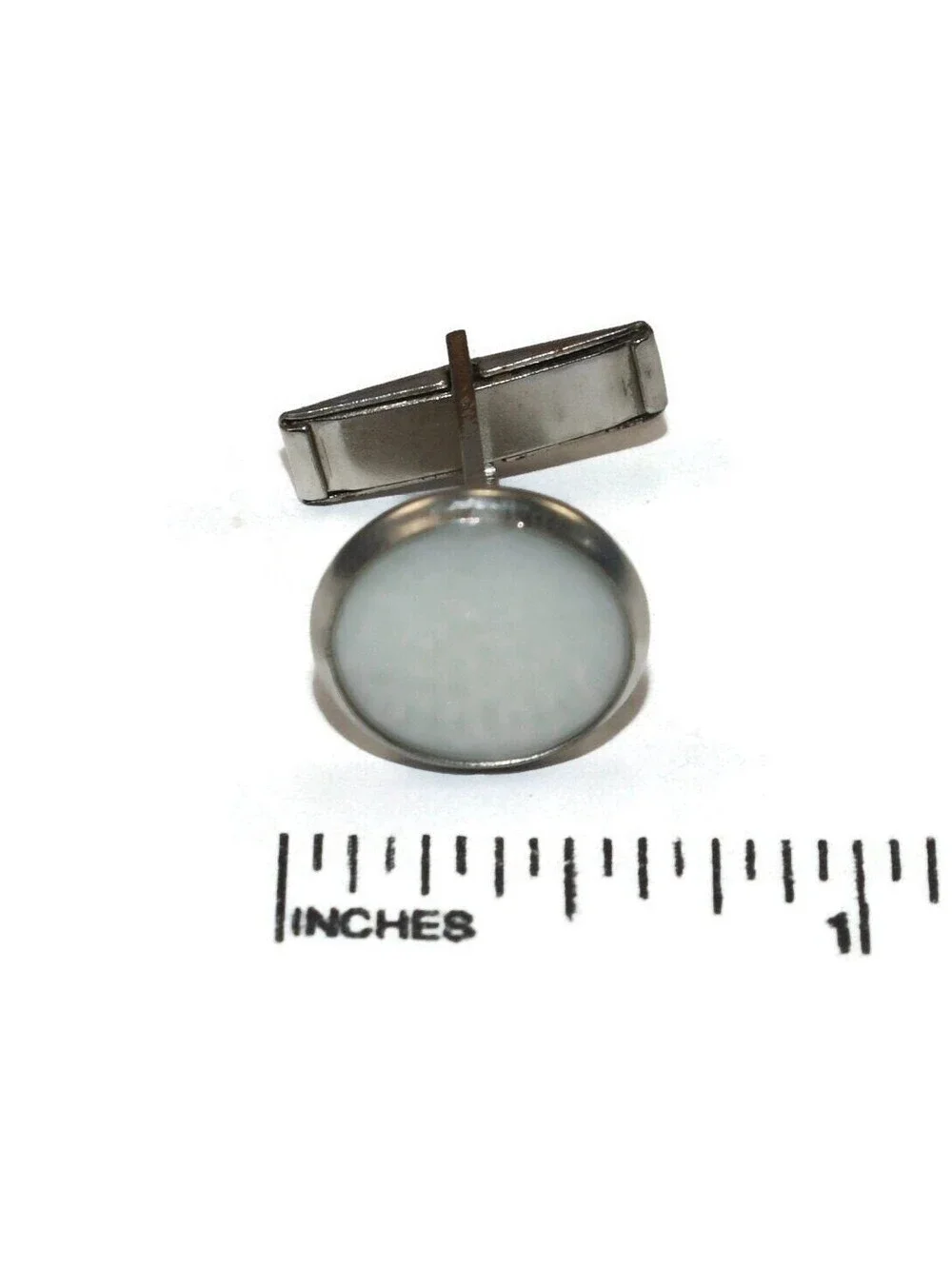 Vintage Silver Tone and Mother of Pearl Round Cuff Links.